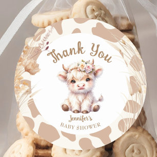 Holy Cow Baby Shower Boho Gender Neutral Classic Round Sticker