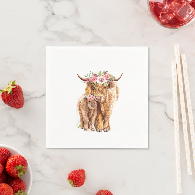 Holy Cow Baby Shower Boho Highland Calf Napkin (Insitu)