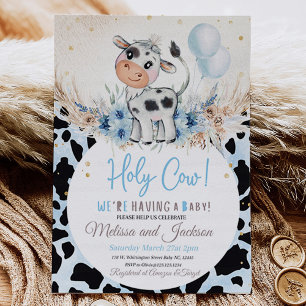 Holy Cow Baby Shower Invitation Boy Cow Boho 