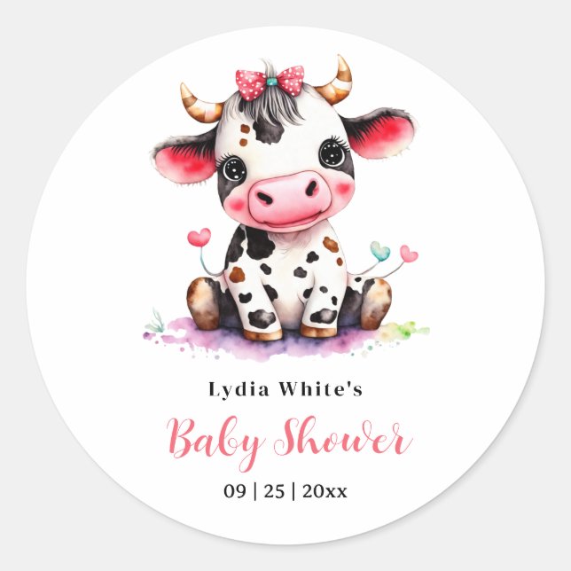 Holy Cow Baby Shower Minimalist girl baby shower Classic Round Sticker (Front)
