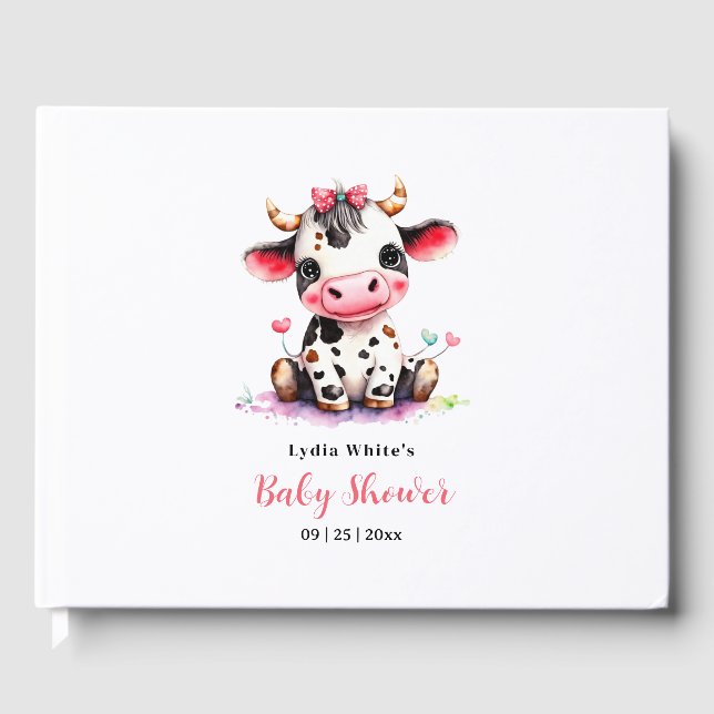 Holy Cow Baby Shower Minimalist girl baby shower Guest Book (Front)