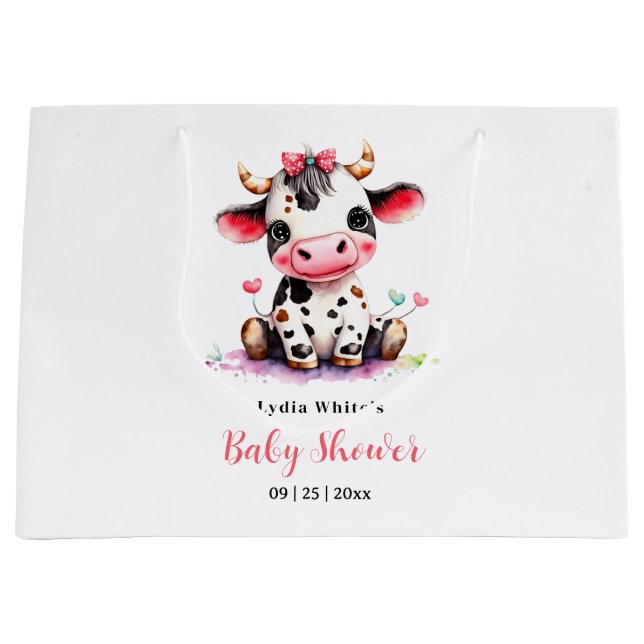 Holy Cow Baby Shower Minimalist girl baby shower Large Gift Bag (Front)