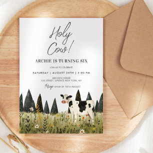 Holy Cow Birthday Cow Party Watercolor Cute Kids Invitation