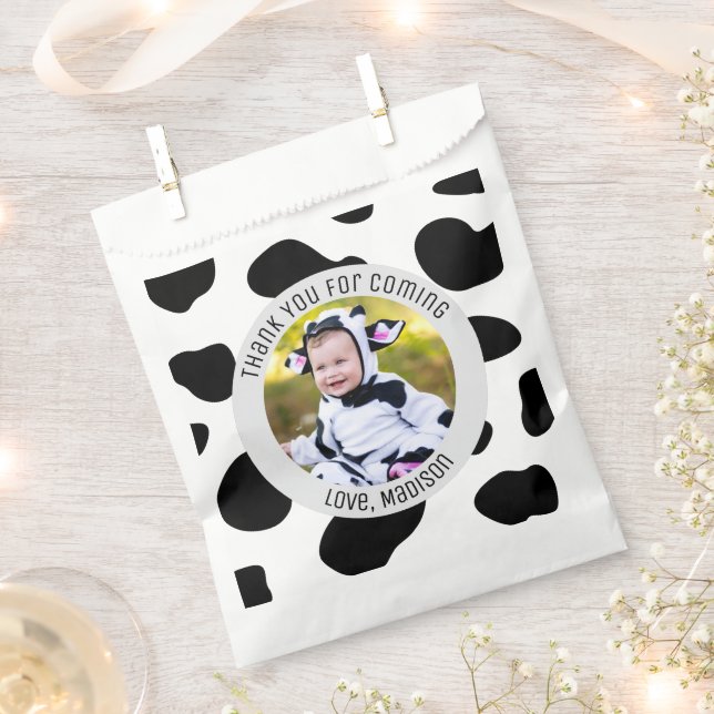 Holy Cow Birthday Thank You For Coming Cow Print Favour Bag (Clipped)