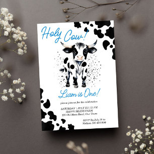 Holy cow black and blue cute cow birthday party invitation