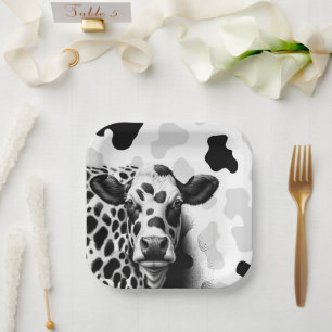 Holy Cow! Black & White Country Birthday Party Paper Plate