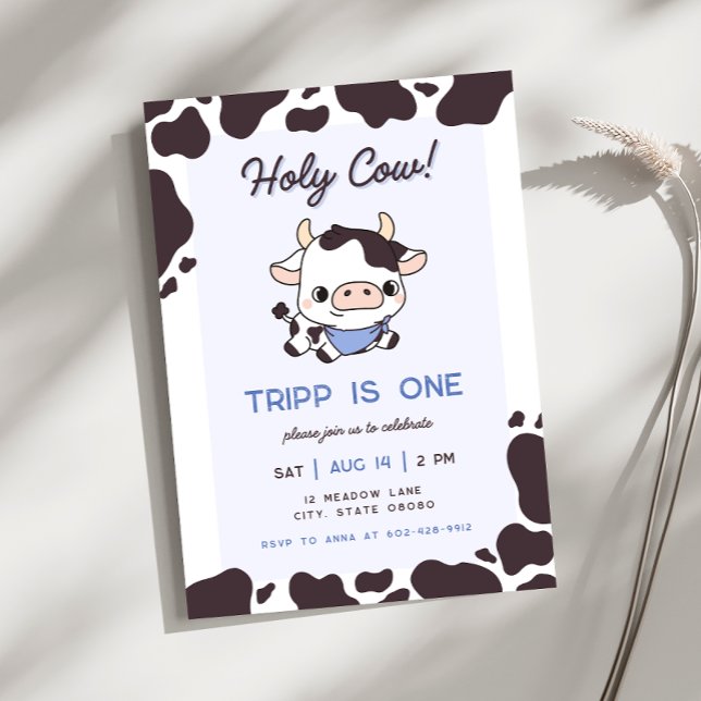 Holy Cow Blue Boy Birthday Invitation (Creator Uploaded)