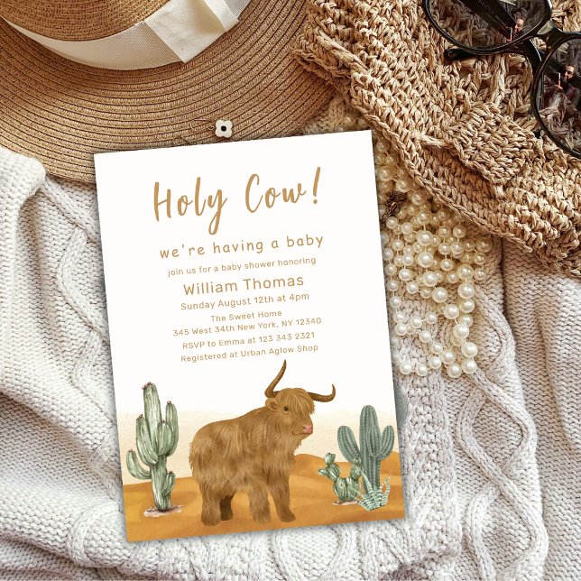 Holy Cow Boho Cactus Desert Baby Shower  Invitation (Holy Cow Boho Cactus Desert Baby Shower Invitation)