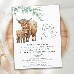 Holy Cow Boho Greenery Highland Cow Baby Shower  Postcard