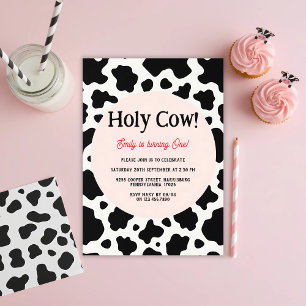 Holy Cow Bold Cow Print 1st Birthday Invitation