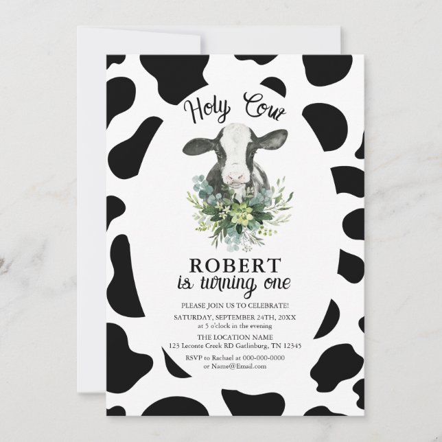 Holy Cow Boy Farm Birthday Invitation (Front)