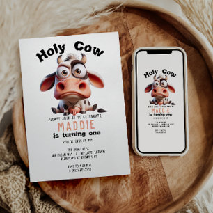Holy Cow Caricatures I’m One Cowgirl 1st Birthday  Invitation