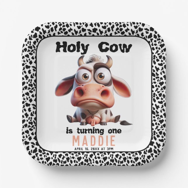 Holy Cow Caricatures I’m One Cowgirl 1st Birthday  Paper Plate (Front)