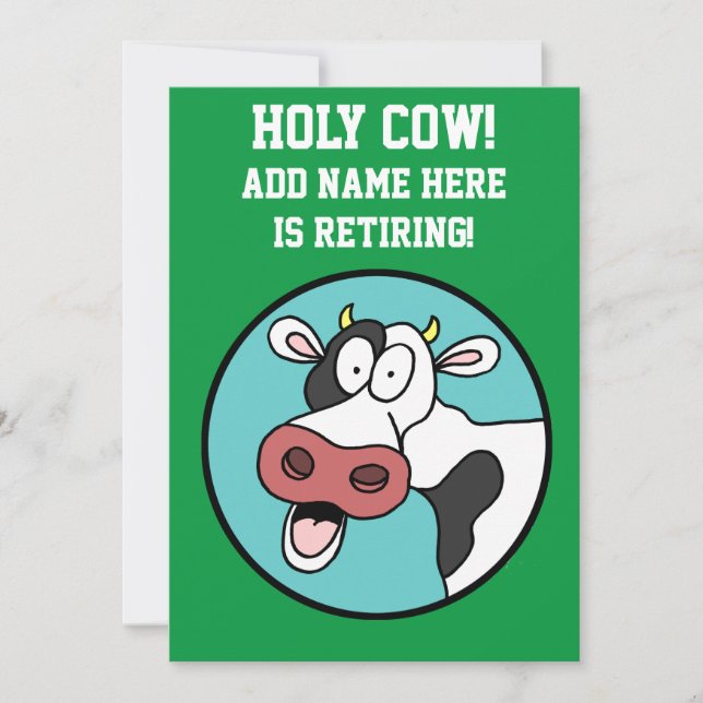 Holy Cow Cartoon Retirement Party Invitation (Front)