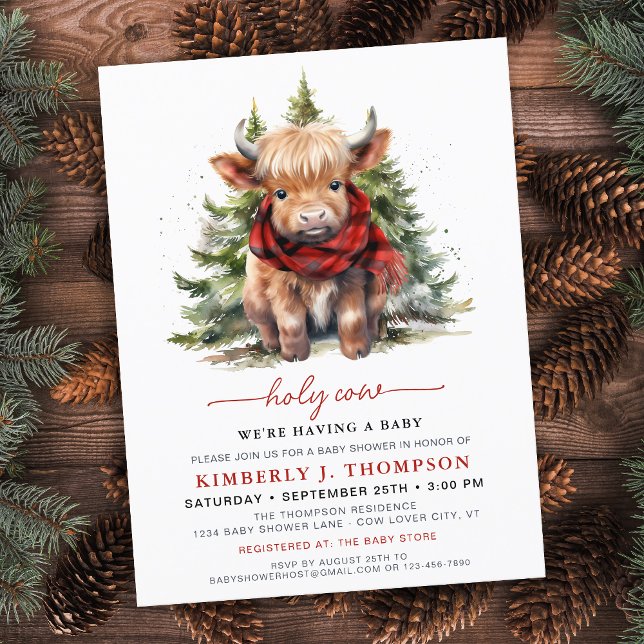 Holy Cow Cosy Highland Calf Winter Baby Shower Invitation Postcard (Creator Uploaded)