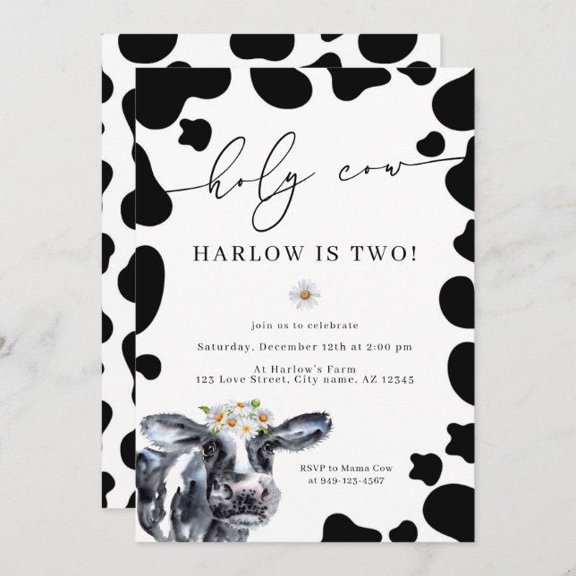 Holy Cow Country Farm Birthday  Invitation (Front/Back)