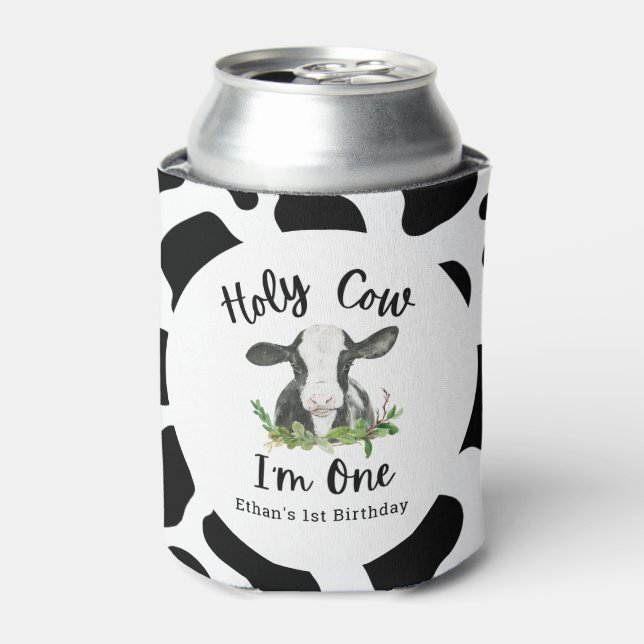 Holy Cow Cow 1st Birthday Party Favour Can Cooler (Can Front)