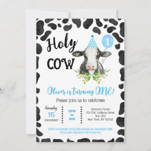 Holy Cow Cow Prints First 1st Birthday Invitations