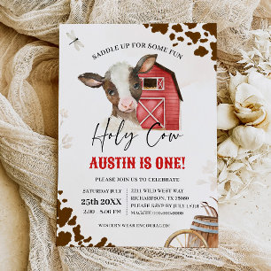 Holy Cow Cowboy First Rodeo FARM BIRTHDAY Invitation