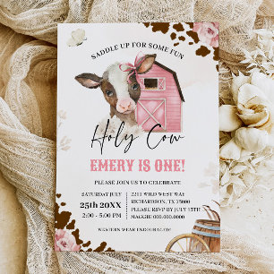 Holy Cow Cowgirl First Rodeo FARM BIRTHDAY Invitation