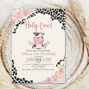 Holy Cow Cute Cow 1 st Birthday Girl Invitation