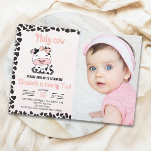 Holy Cow, Cute cow birthday girl Photo Invitation