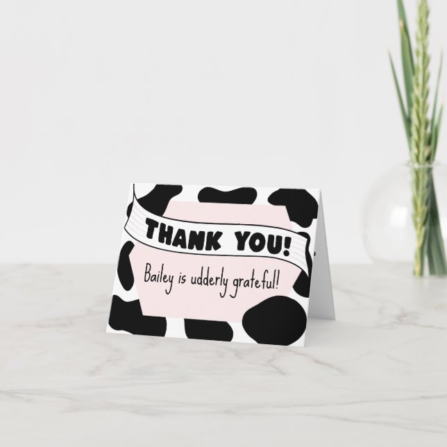 Holy Cow Cute Modern Kid's Birthday Party Thank You Card (Front)