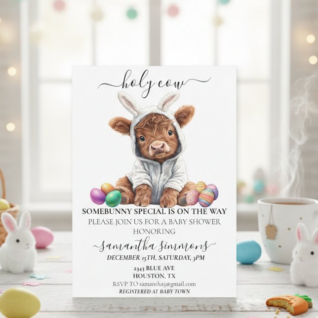 Holy Cow Easter Bunny Highland Calf Baby Shower  Invitation (Creator Uploaded)