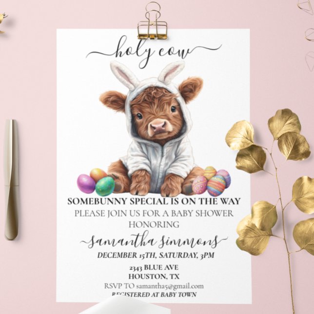Holy Cow Easter Bunny Highland Calf Baby Shower  Invitation (Creator Uploaded)