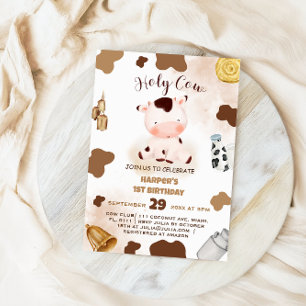 Holy Cow Farm Animal 1ST Birthday Invitation