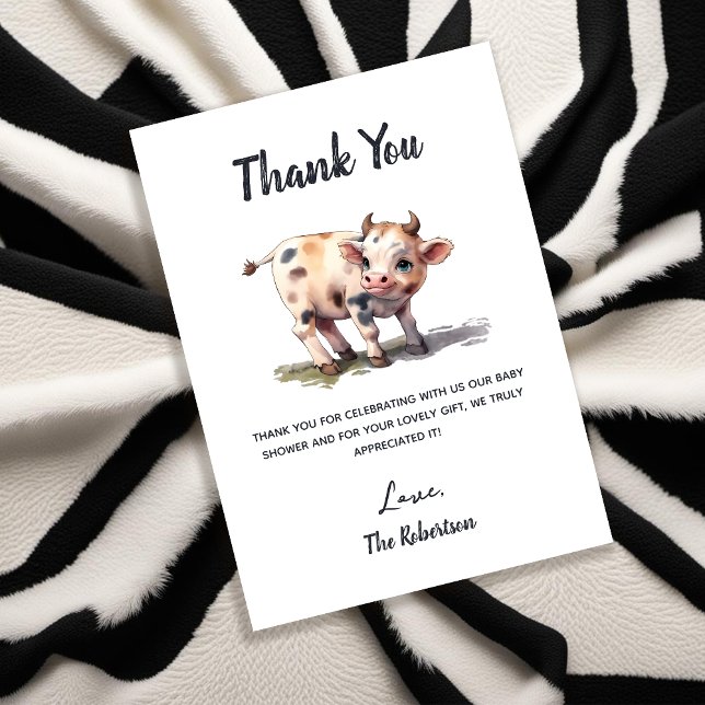 Holy Cow Farm Animal Cute Baby Cow Baby Shower  Thank You Card (Creator Uploaded)