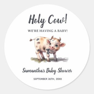 Holy Cow Farm Animal Theme Baby Shower Favour Classic Round Sticker