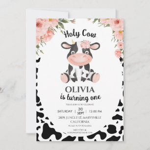 Holy cow Farm animals Barnyard 1st 2nd Birthday Invitation