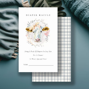 Holy Cow Farm Floral Diaper Raffle Baby Shower Enclosure Card