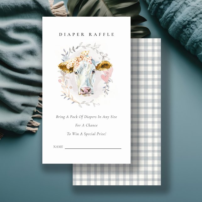 Holy Cow Farm Floral Diaper Raffle Baby Shower Enclosure Card (Creator Uploaded)