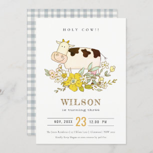 Holy Cow Farm Floral Kids Any Age Birthday Invite
