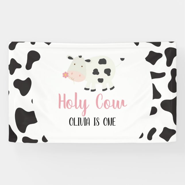 Holy Cow First Birthday Cow Print Banner (Horizontal)