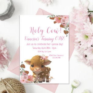 Holy Cow First Birthday   Invitation