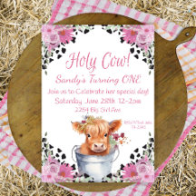 Holy Cow First Birthday   Invitation