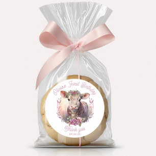 Holy Cow First Birthday Party Pink Thank You Classic Round Sticker