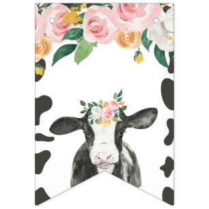 Holy Cow first birthday pink floral cow print Bunting