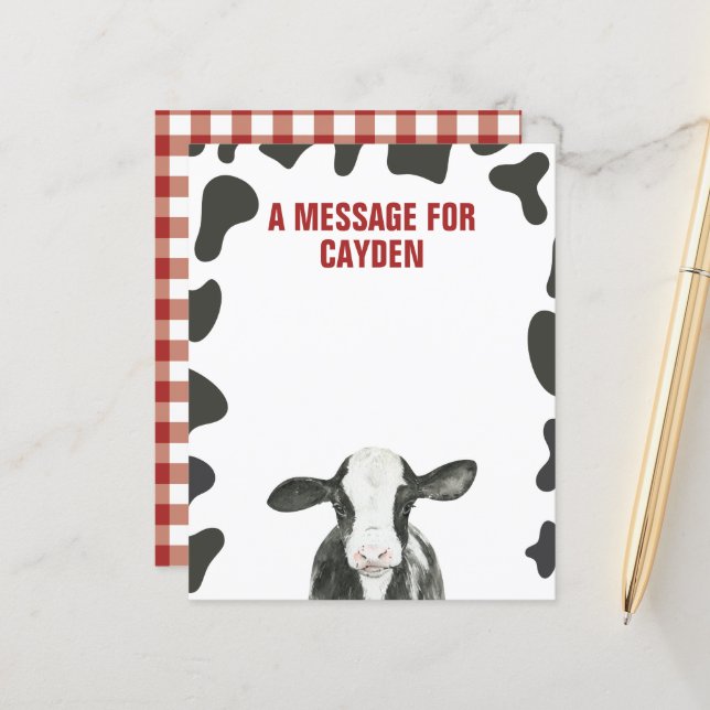 Holy Cow First Birthday Time Capsule Message Card (Front/Back In Situ)