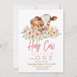 Holy Cow Floral 1st Birthday Party Invitation
