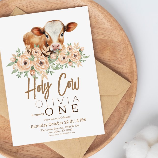 Holy Cow Floral 1st Birthday Party Invitation (Creator Uploaded)