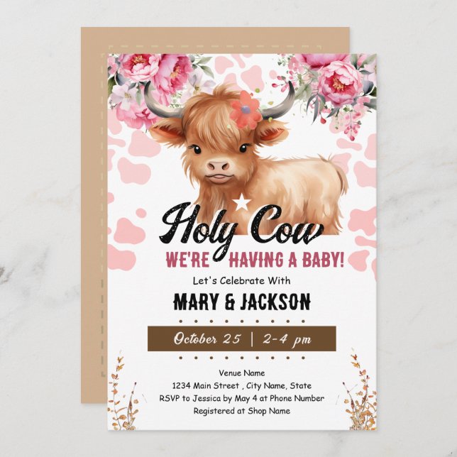 Holy Cow Floral Baby Shower Invitation (Front/Back)