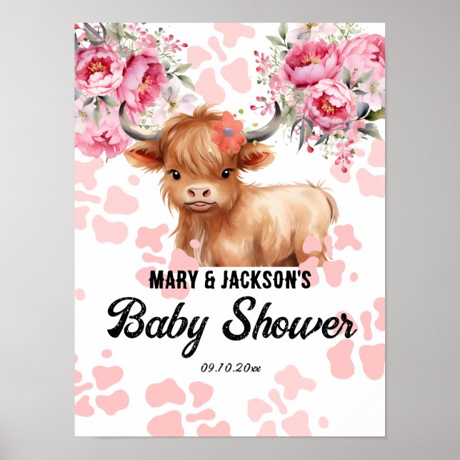 Holy Cow Floral Baby Shower Poster (Front)