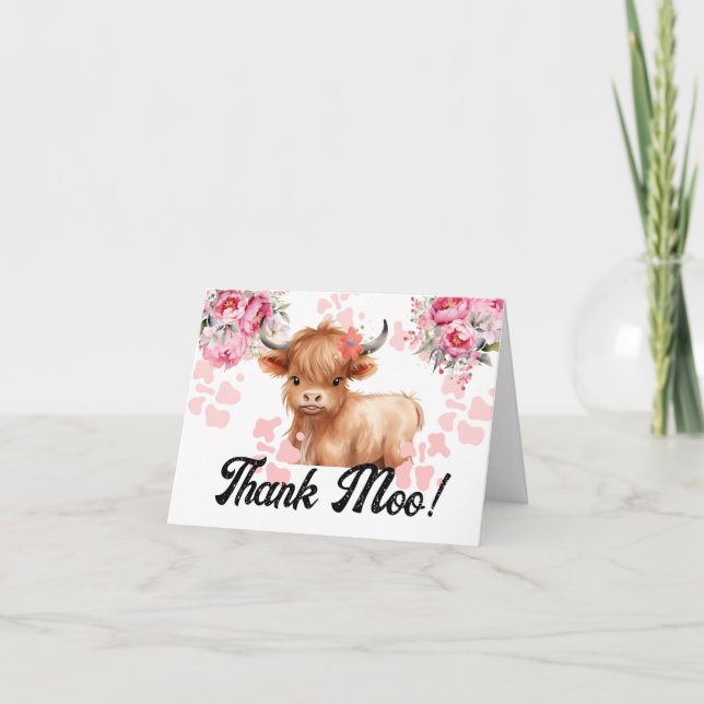 Holy Cow Floral Baby Shower Thank You Card (Front)