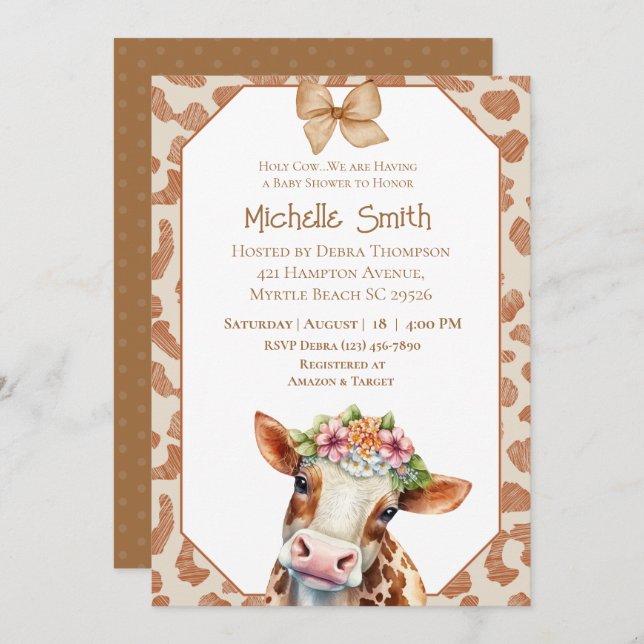  Holy Cow Floral Brown Baby Shower   Invitation (Front/Back)