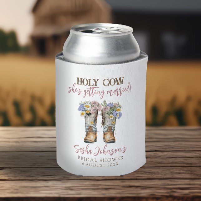Holy Cow Floral Cowboy Boots Bridal Shower Favours Can Cooler (Creator Uploaded)