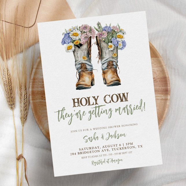 Holy Cow Floral Cowboy Boots Wedding Couple Shower Invitation (Creator Uploaded)